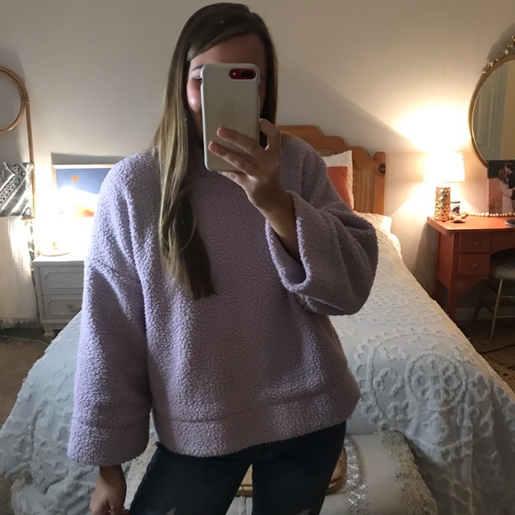 Gap Purple Sherpa Mock Neck Fuzzy Sweater sz L - Picture 2 of 3
